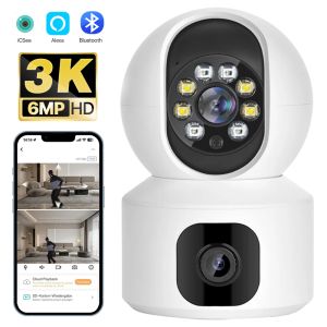 Камеры 6MP 3K Dual Lens PTZ IP -камера Wi -Fi Двойная камера домашней безопасности 3MP HD Auto Tracking Monitor Monitor Icsee Icsee