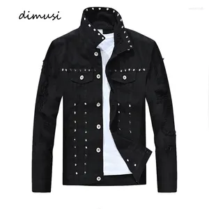 Men's Jackets Spring Autumn Rivet Denim Black Punk Party Stidded Coats For Men Long Sleeve Slim Fit Ripped Jacket Clothing