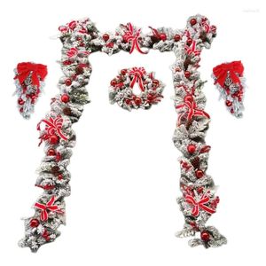 Decorative Flowers Christmas Wreaths Flocking Snow Frost Red Pine Cone Hanging Ornament For Xmas Party Home Front Door Outdoor