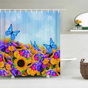 Shower Curtains Colorful Tulip Sunflower Flowers Trees Curtain Bathroom Nature Flower Waterproof Polyeste Fabric Bathtub Decor