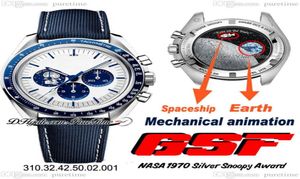 GSF Moonwatch A7750 Automatic Chronograp Mens Watch Silver Snoop Award 50th Anniversary White Dial Blue Nylon Fabric Strap Real Me5151719