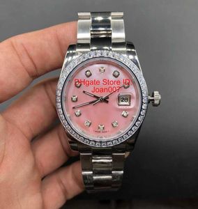 Lady Watch Diamond çerçeve pembe kadran Başkan Kadınlar Paslanmaz Saatler Kadın Bayanlar Otomatik Mekanik Kol saati Sapphire Cam 1786034