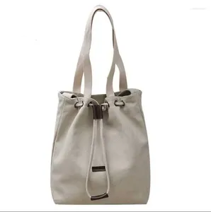 Shoulder Bags Retro Cloth Bag Canvas Drawstring Shopping 2024 Trend Woman Plain Handbag Beige