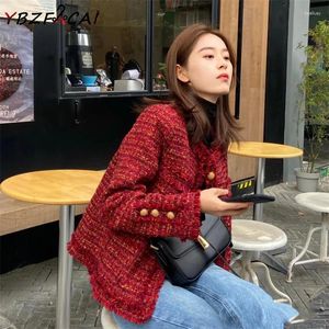 Jackets femininas Luxo Roupfits Film Women Red Tweed Jacket Small Fragrance Cropped Top Winter Winter Sleeved