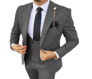 Dark Grey Wedding Tuxedos för brudguman Custom Made 3 Pieces Set Groomsmen Suit Men039s Suits Bridegroom Jacket Pants Prom Party DA4839574