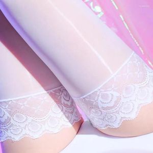 Meias femininas retro pavão de penas de penas de silicone tound up coxa meias altas 8d Óleo Festa brilhante Festa sexy lingerie transparente