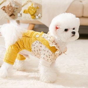 Abbigliamento per cani inverno stile principessa piccolo pantaloni a quattro zampe a quattro zampe addensati floreali