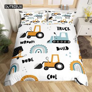 Set di coperture per piumini per escavatore camion per bambini per bambini ingegneria del cartone animato ingegneria del veicolo di costruzione set di biancheria da letto 240401