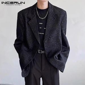 Men's Suits Korean Style Textured Rose Padded Shoulder Suit Casual Streetwear Solid Simple Long Sleeved Blazer S-5XL INCERUN Tops 2024