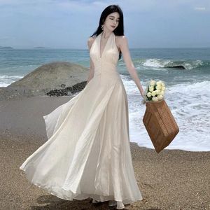 Sukienki swobodne Boskie bez rękawów sukienka plażowa Kobiety unikalny A-line w szpic w dekolcie kantar długi biały niesamowity letni wakacje boho
