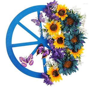 Decorative Flowers Y1UU Simulation Spring Wreath Front Door Bike Wheel Floral Pendant Decorations Lightweight Easy To Clean