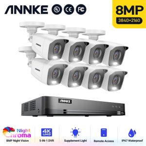 Sistem Annke 4K Ultra FHD Video Gözetim Sistemi 8CH DVR Kayıt Cihazı Açık Mekan Güvenlik Kameraları 8mp Renk Gece CCTV Video Kameralar Kiti