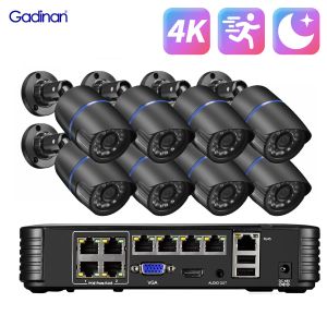 System Gadinan 8pcs 8MP AI Security System Kit Poe 8CH NVR kamera IP Home Surveillance 5MP Audio Audio Nocne Vision Moni