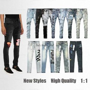 Jeans da uomo jeans viola marca jeans designer per uomo ricamo di tendenza strappato donna antage pantalone casual solido classico classico jean moto motociclistico rock revival