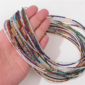 Hänge halsband enkla 2 mm små pärlor natursten morganiter kristall choker guld färg distans femme gåvor