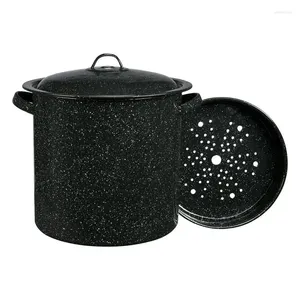 Plates On Steel Multiuse Pot Seafood / Tamale Stock Includes Steamer Insert 15.5-Quart Black Green Dishes Restaurant Sa