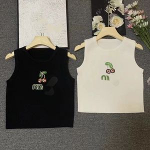 Women's o-neck rhinestone cherry logo letter pattern shinny knitted tanks vest camis SML