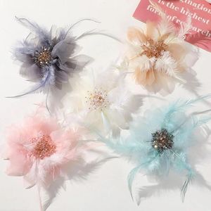 Декоративные цветы искусственная фальшивая цветочная голова хрустальная ткань перо для DIY свадебная шпилька.