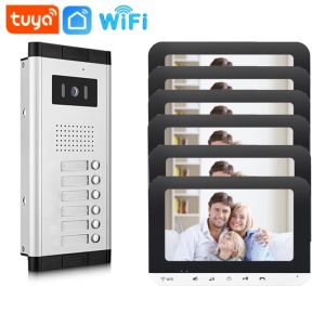 Kapı Zilleri 7 '' Kablolu WiFi Renkli Video Kapı Telefon İntercom Sistemi IR GECE VISIGE KAMERA KAPILIK +2 ~ 6 daire için kapalı monitör ekranları