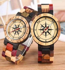 Drewniane zegarki mężczyźni i kobiety z Royal Compass Dial różne kolory drewnianych kwarcowych bransoletki luksusowe pamiątkowe prezenty J05282938999