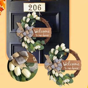 Flores decorativas grinaldas ao ar livre Christmas Deadwood Wreath Welcome to Our Home Holding Decorations Yard Decoration Window Cups