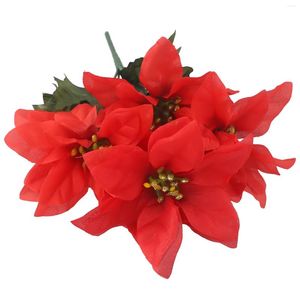 Decorative Flowers Bouquet Faux Bush 13cm Diameter 35cm High 7 Heads Artificial Christmas Delicate Decorations Poinsettia