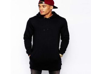 Schwarze Herren Longline Hoodies Männer Fleece Solid Sweatshirts Fashion Tall Hoodie Hip Hop Side Reißverschluss Streetwear Extra Long HipHop112705544