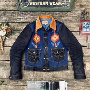 Herrjackor skräddarsy Brando S-017 Japanese Sashiko Craft Stitching Heavyweight American Retro Western 22oz Redline Denim Jacket