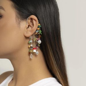 Backs Earrings IngeSight.Z Bohemia Colored Crystal Natural Stone Ear Cuff For Women Fashion Imitation Pearl Long Tassel Hanging