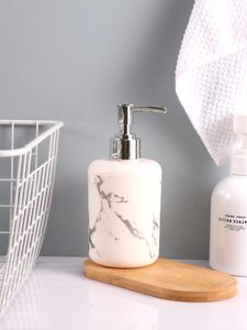 Liquid Soap Dispenser 1PC Ceramic Pattern Bottle - Press On Hand Wash Empty Shampoo Bathroom Dispensing White