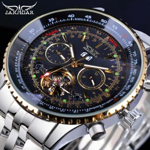 Laufwerke Jaragar 2017 Fliegende Serie Golden Bezel Skala Dial Design Edelstahl Herren Uhr Top Marke Automatische Mechanik Uhr
