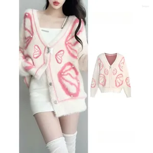 Women's Knits Cardigans V-Neck Single Breasted Butterfly Cardigan Design Sense Retro Sweet Embroidered Flares Mohair Coat Lady Clothes