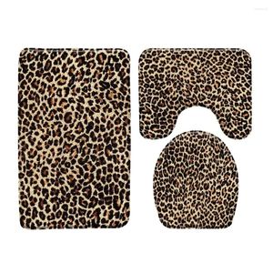 Badmattor brun leopard tryckmatta set mode djur päls mönster kvinna flicka hem mattan badrum dekor golv mattor toalettlock lock