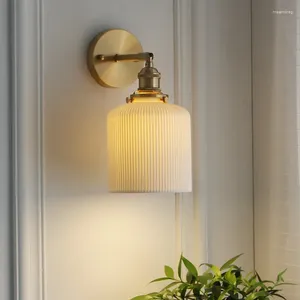 Lampa ścienna mosiężna ceramiczna chińska nordycka minimalistyczna sypialnia nocna retro korytarze lusterka