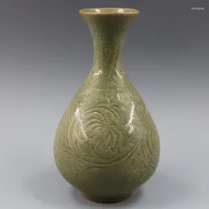 花瓶緑色のアンティーク彫刻花柄の日本の磁器花瓶の芽のセラミッククラフト