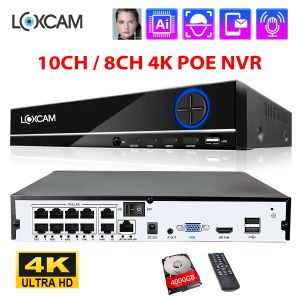 Rejestrator loxcam H.265+ 10ch 4K CCTV Network wideo rejestrator 8ch AI Wykrywanie twarzy Poe NVR 8MP dla zestawu kamery wideo bezpieczeństwa