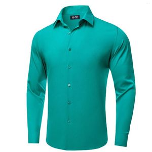 Men's Dress Shirts Designer Silk Mens Shirt Teal Green Spring Autumn Turndown Collar Long Sleeve For Male Gifts Wedding Business Party