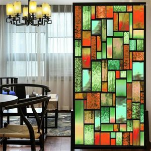 Window Stickers Stained Glass Privacy Windows Film Decorative Colorful Brick No Glue Static Cling Frosted Decal