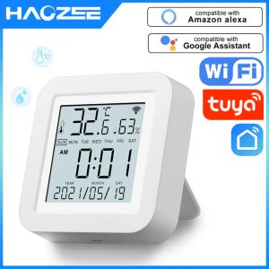 Odzież Tuya Wi -Fi Smart Temperature Coratucy czujnik higrometr wewnętrzny z wyświetlaczem wyświetlacza LCD aktualizacja w czasie rzeczywistym.