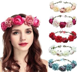 Vintage Wedding Bridal Floral Flower Headpies Red Rose Crown Tiara Liść Headpiece Księżniczka Królowa Hair Akcesoria Vintage Prom J7078789