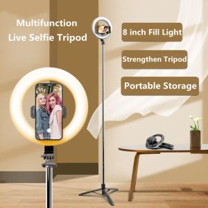 Monopods fangtuosi 2021 Yeni kablosuz BluetoothCompatible Selfie Stick Tripod ile 8 inç LED Yüzük Fotoğraf Işığı Telefon Videosu Canlı