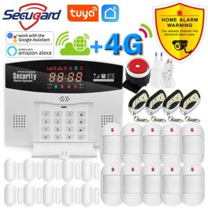 Kits Tuya Smart APP 4G GSM Home Security Alarm System Wireless Wired Door Sensor Motion Detector 433MHz Host Support Voice Switching