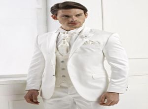 New Fashion White Slim Fit Men Suits Packs Jackevestants maßgeschneiderte zwei Knöpfe Bräutigam Smoking Groomsmen Man Suits formelle Par9363569