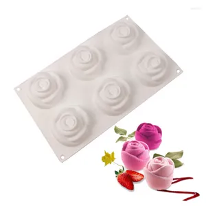 Moldes de cozimento 3D Silicone Rose Forma 6 Cavidade Bolo de molde Ferramentas de sobremesa para bolos chocolates Postral Cozinha Bakeware Supplies