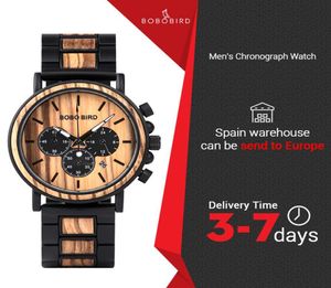 Bobo Bird Dial exclusivo StopWatch Bamboo Wooden Watches Men Wrist Watch With Date Criar Clock Gift In Wood Box Saat Erkek C0227276V5256119