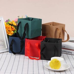 Gift Wrap 1pc Square Portable Kraft Paper Bag Flowers Shopping Clothes Wig Packaging Plant Birthday Wedding 10 10 cm