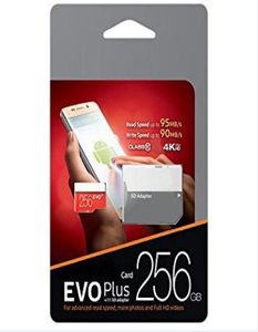 100 Yepyeni U3 EVO PLUS 100Mbps 32GB 64GB 128GB 256GB TF Hafıza TF Kartı Akıllı Telefon Camcoders DHL 1 Yıl2439292