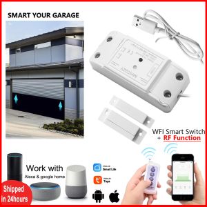Kontroll Tuya WiFi Garage Gate Door Opener Controller Smart Life App Wireless Remote Control Magnet Door Sensor Work med Alexa