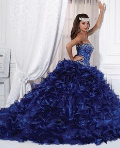 Büyüleyici Boncuk Balo Gowns Organza Party Gowns Vestido de Festa 2018 Yeni Seksi Geliş Koyu Mavi Koyu Mavi Kapalı Kıyafetler5384235