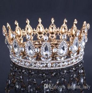Vintage złote nakrycia głowy ślub ślubny stop Bridal Tiara Baroque Queen King Crown Gold Kolor Rhinestone Tiara i Crown Cheap7797152
